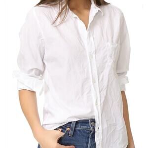 Frank & Eileen Barry $238 Crinkle White Cotton Button Down Shirt Womens Medium